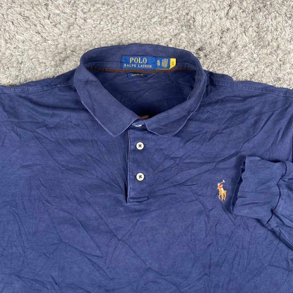 Polo Ralph Lauren Polo Shirt Mens‎ XL Blue Classic Fit Long Sleeve Pony Logo